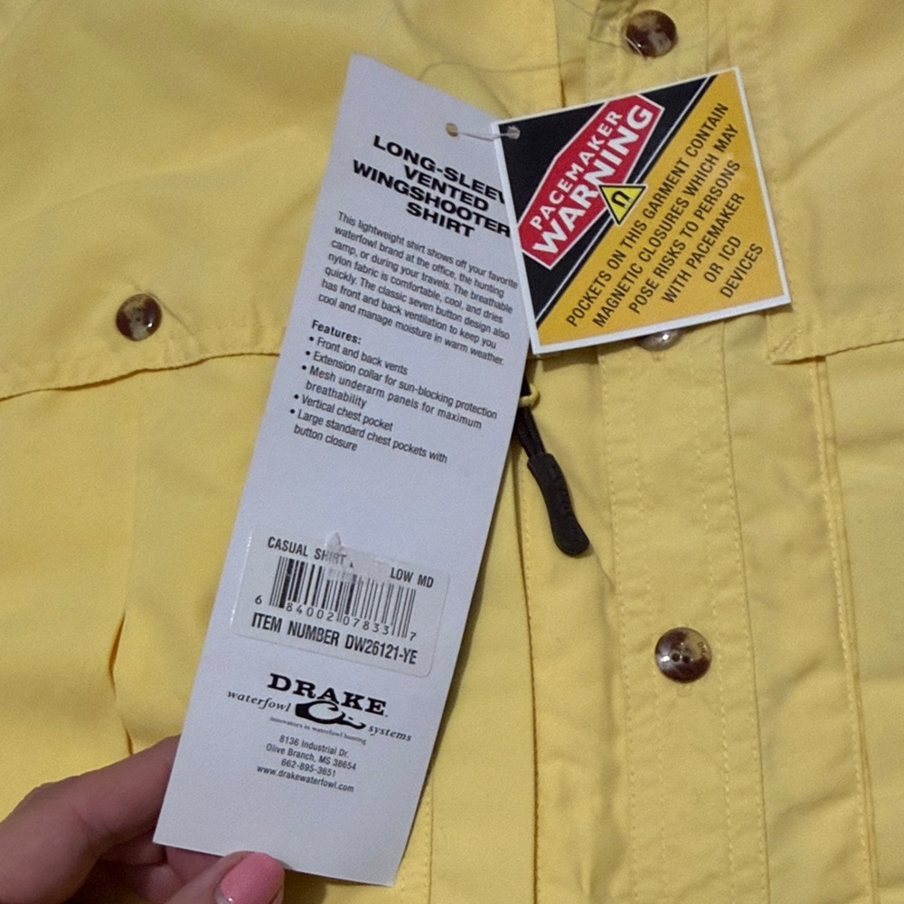 Drake Yellow Long Sleeve Vented Wingshooters Shirt Size Medium NWT - Picture 5 of 10